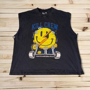 Kill Crew Cut Off Sleeveless Graphic Tee Black Skull Gym Shirt Size XL